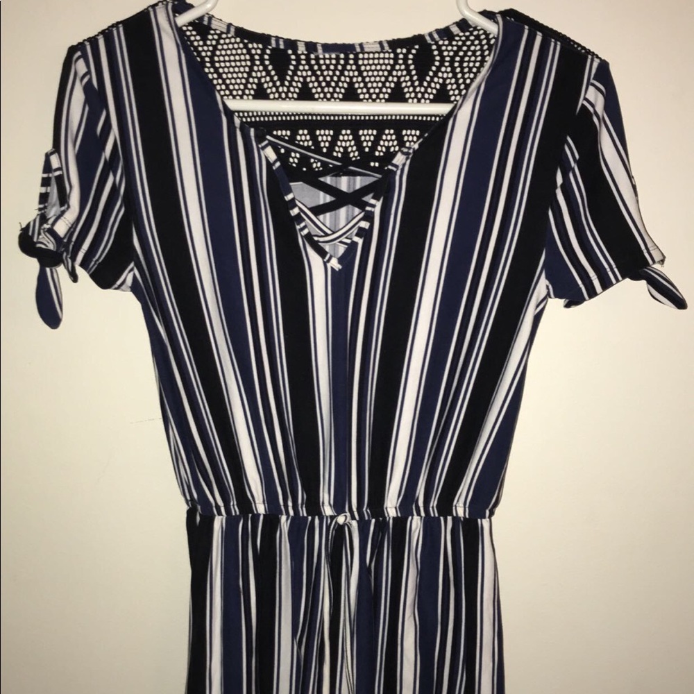 Blue black and white stripped dress